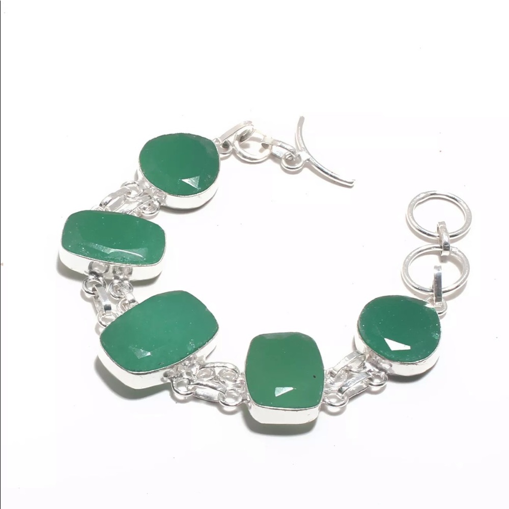 Natural emerald sterling silver gemstone bracelet